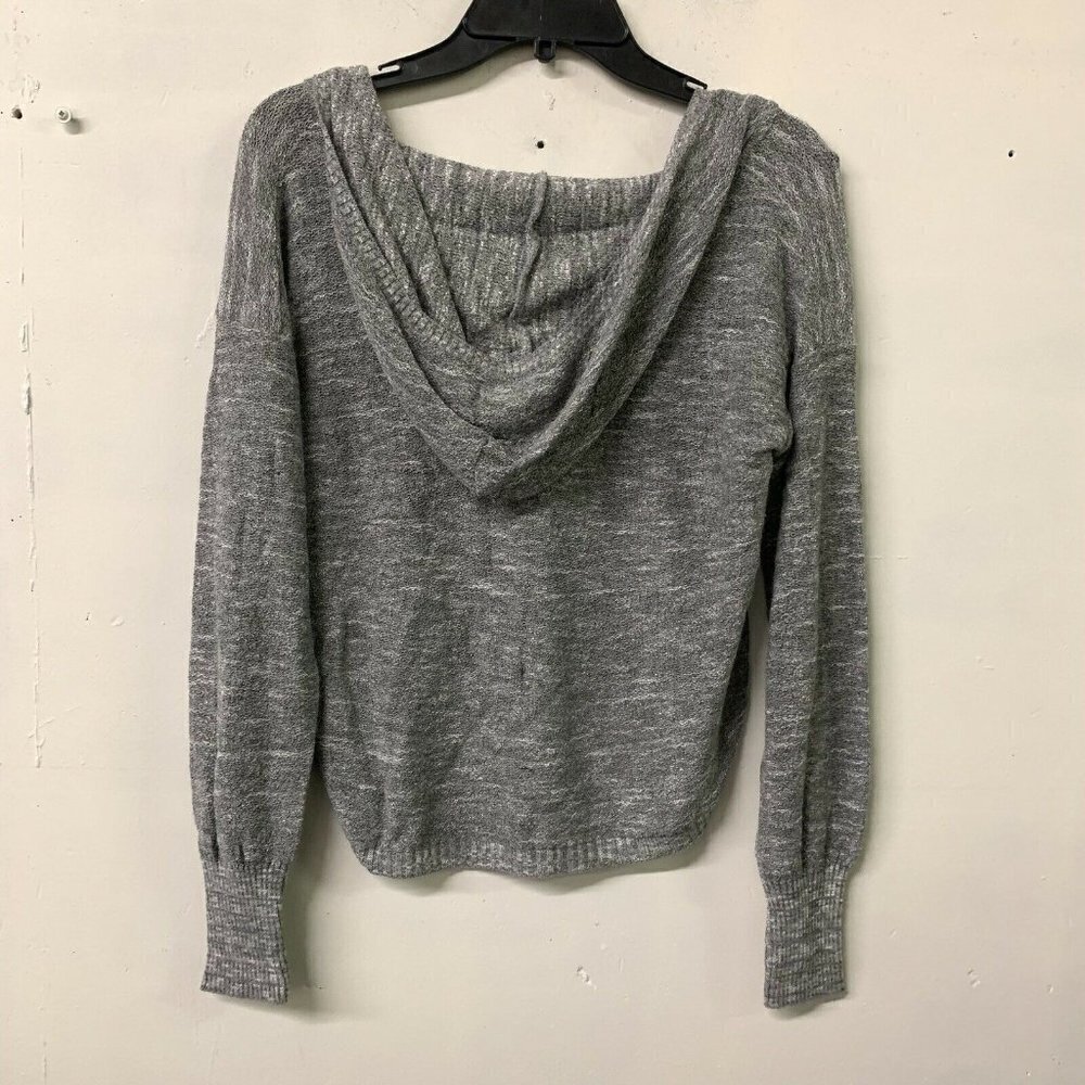 Abound Womens Gray Burnout V Neck Hooded Top Long Sleeve Blouse - Picture 2 of 3